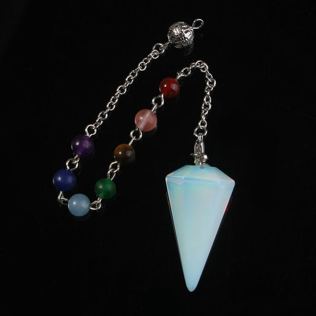 Small Size Stone Pendulum for Dowsing Amethysts Lapis Opal Crystal Cone Healing Chakra Chain Hexagonal Pendants Pendulo Jewelry