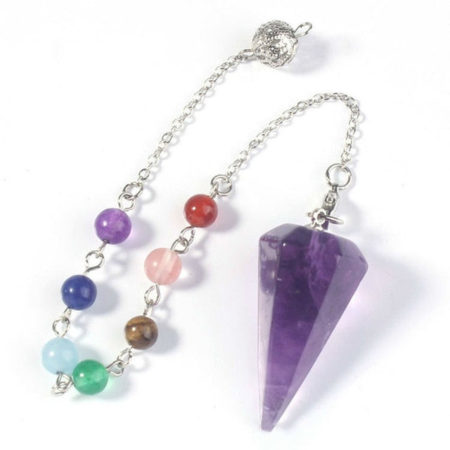 Small Size Stone Pendulum for Dowsing Amethysts Lapis Opal Crystal Cone Healing Chakra Chain Hexagonal Pendants Pendulo Jewelry