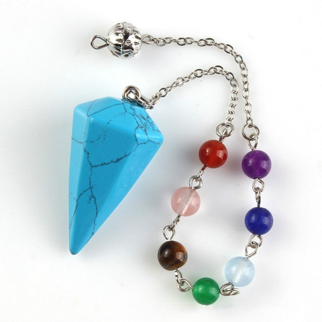 Small Size Stone Pendulum for Dowsing Amethysts Lapis Opal Crystal Cone Healing Chakra Chain Hexagonal Pendants Pendulo Jewelry