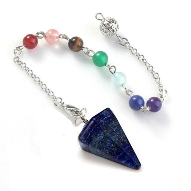 Small Size Stone Pendulum for Dowsing Amethysts Lapis Opal Crystal Cone Healing Chakra Chain Hexagonal Pendants Pendulo Jewelry
