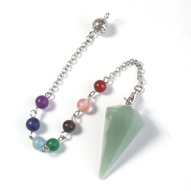 Small Size Stone Pendulum for Dowsing Amethysts Lapis Opal Crystal Cone Healing Chakra Chain Hexagonal Pendants Pendulo Jewelry