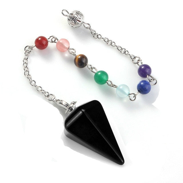 Small Size Stone Pendulum for Dowsing Amethysts Lapis Opal Crystal Cone Healing Chakra Chain Hexagonal Pendants Pendulo Jewelry