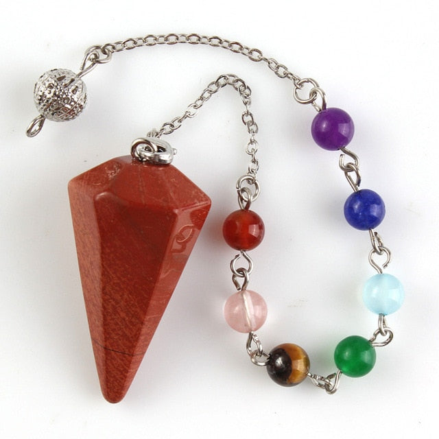 Small Size Stone Pendulum for Dowsing Amethysts Lapis Opal Crystal Cone Healing Chakra Chain Hexagonal Pendants Pendulo Jewelry