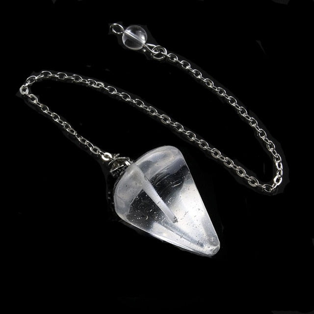 Small Size Stone Pendulum for Dowsing Amethysts Lapis Opal Crystal Cone Healing Chakra Chain Hexagonal Pendants Pendulo Jewelry