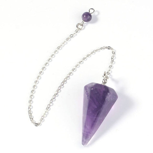 Small Size Stone Pendulum for Dowsing Amethysts Lapis Opal Crystal Cone Healing Chakra Chain Hexagonal Pendants Pendulo Jewelry