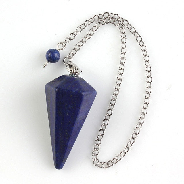 Small Size Stone Pendulum for Dowsing Amethysts Lapis Opal Crystal Cone Healing Chakra Chain Hexagonal Pendants Pendulo Jewelry