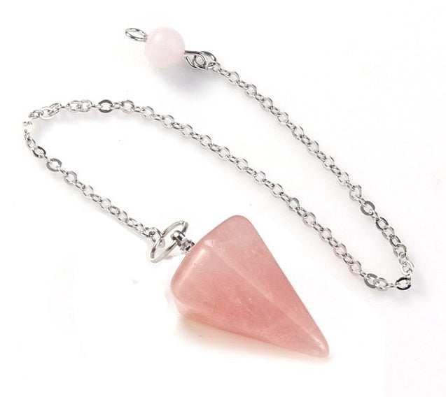 Small Size Stone Pendulum for Dowsing Amethysts Lapis Opal Crystal Cone Healing Chakra Chain Hexagonal Pendants Pendulo Jewelry