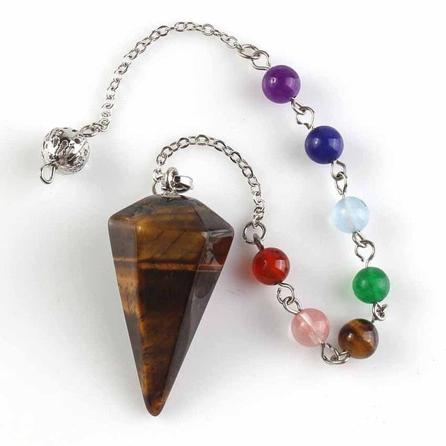 Small Size Stone Pendulum for Dowsing Amethysts Lapis Opal Crystal Cone Healing Chakra Chain Hexagonal Pendants Pendulo Jewelry